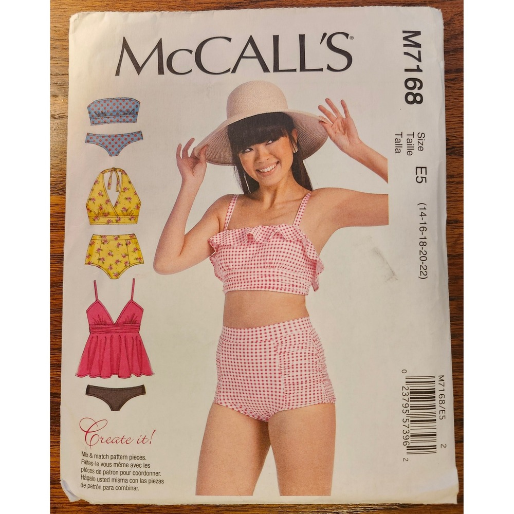 McCall's M7168 Swimwear Sewing Pattern Misses Bikini Tops Bottoms Size 14-22 E5